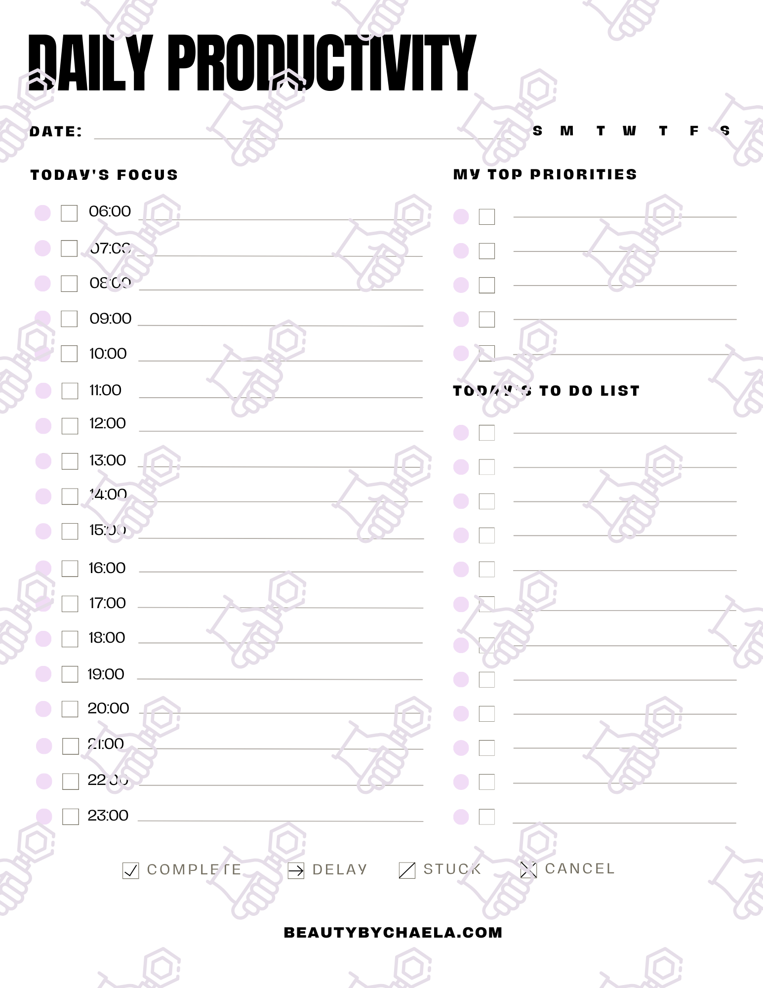 Daily Productivity Journal Printable Worksheet